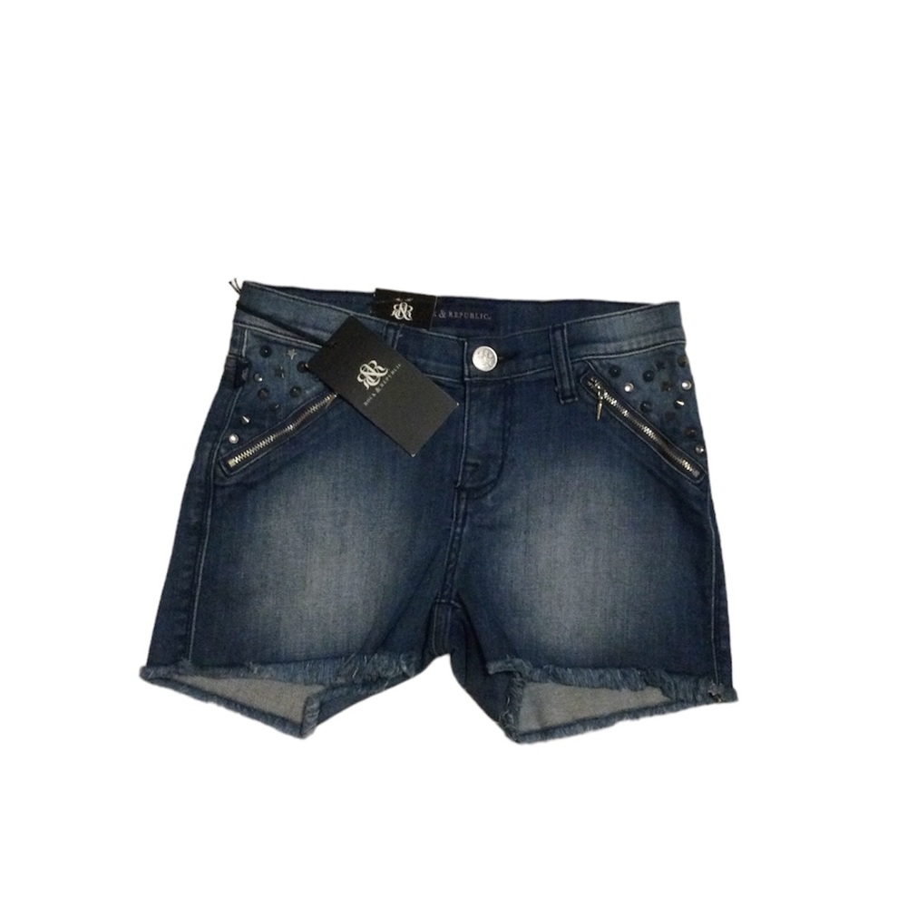 Rock Republic Pixie shorts embellished front pockets raw hem NWOT size…